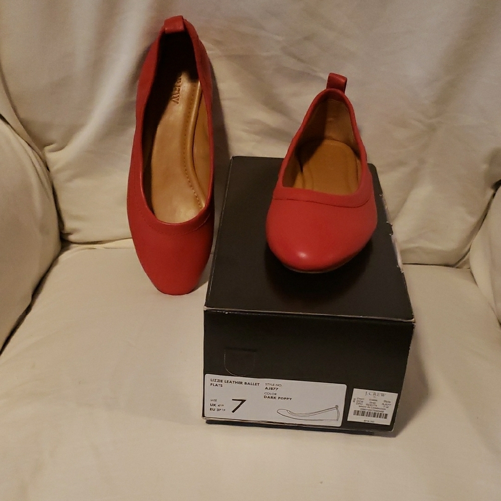JCREW Women's Red Leather Ballet Flats